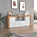 Buffet/bahut contemporain 200 cm blanc brillant/ch&ecirc;ne wotan Neros