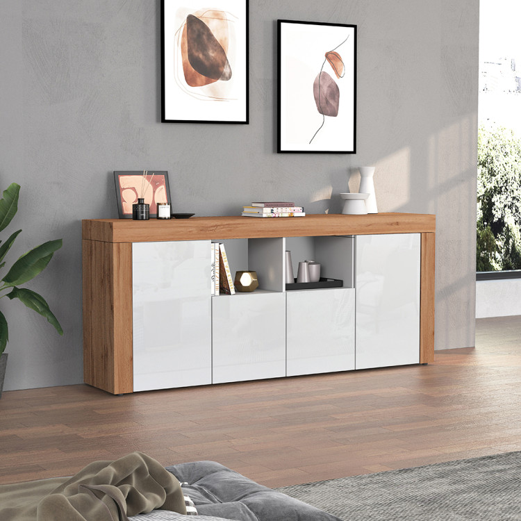 Buffet/bahut contemporain 200 cm blanc brillant/chêne wotan Neros