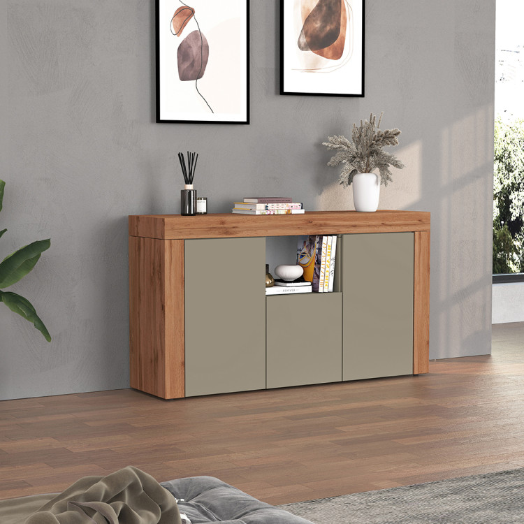 Buffet/bahut contemporain 155 cm taupe/chêne wotan Neros