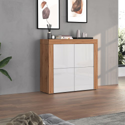 Buffet haut contemporain blanc brillant/chêne wotan Neros