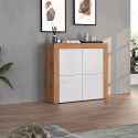 Buffet haut contemporain blanc brillant/ch&ecirc;ne wotan Neros