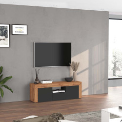 Meuble TV contemporain 155 cm anthracite mat/chêne wotan Neros