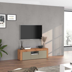 Meuble TV contemporain 155 cm taupe/chêne wotan Neros