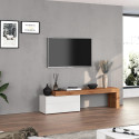 Meuble TV extensible 180/260 cm blanc brillant/ch&ecirc;ne wotan Neros