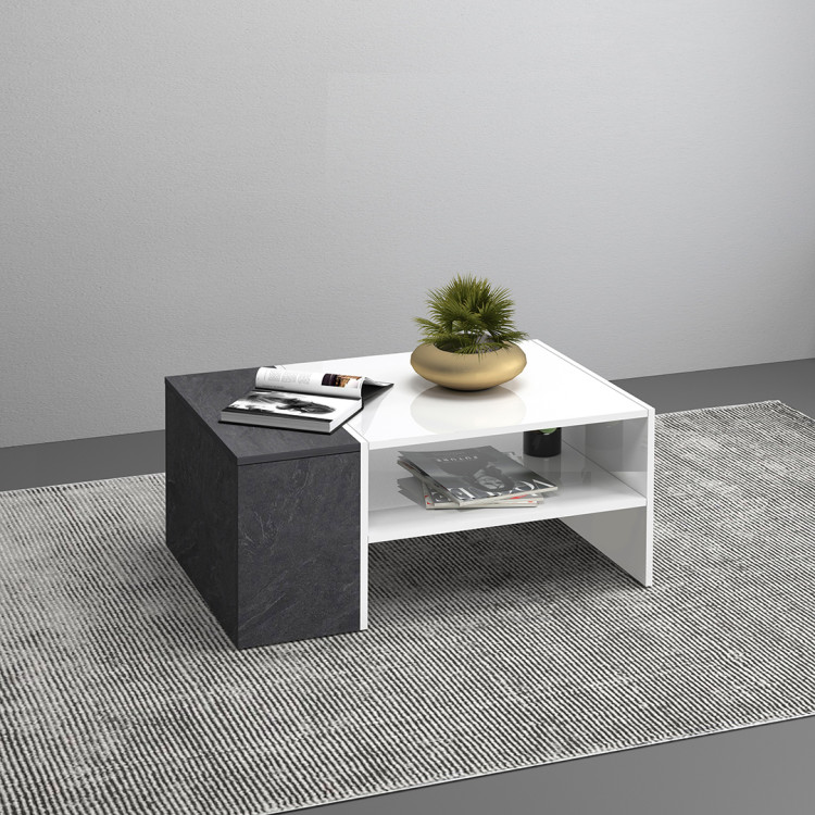 Table basse moderne blanc brillant/béton Corso