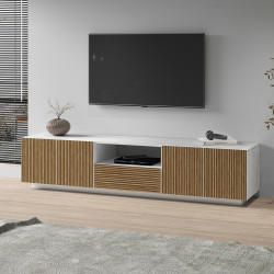 Meuble TV moderne 220 cm blanc mat/chêne clair Costarica