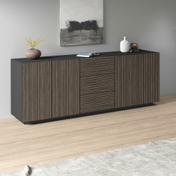 Buffet/bahut moderne 220 cm anthracite mat/chêne foncé Costarica