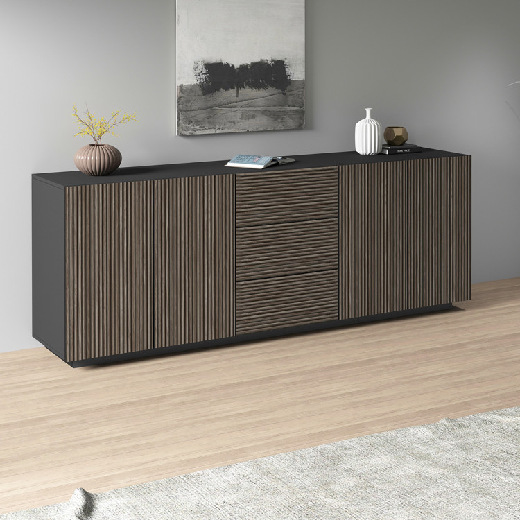 Buffet/bahut moderne 220 cm anthracite mat/chêne foncé Costarica