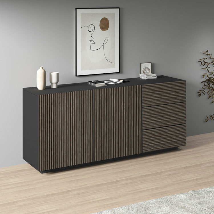 Buffet/bahut moderne 180 cm anthracite mat/chêne foncé Costarica