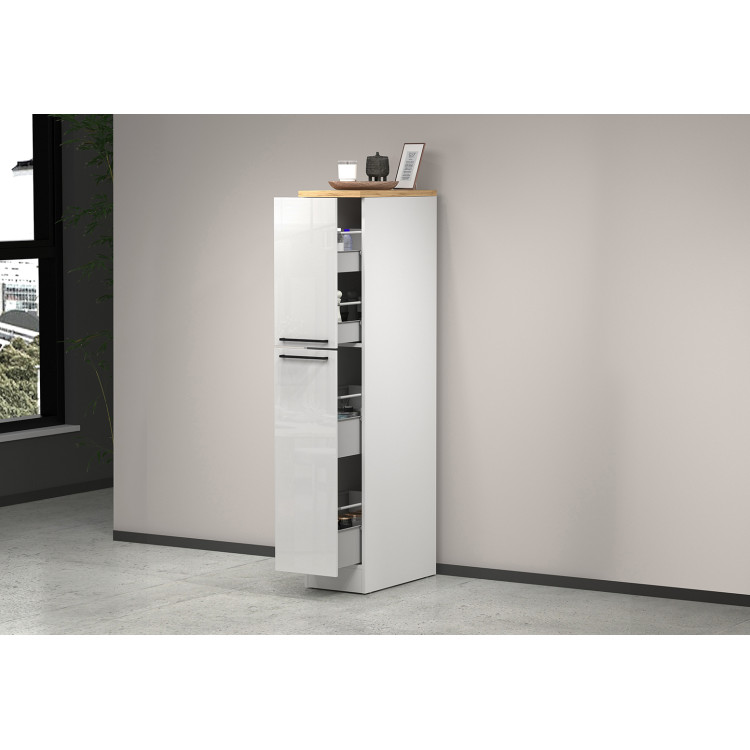 Colonne de cuisine 2 tiroirs blanc/chêne wotan Solena