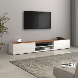 Meuble TV moderne 210 cm blanc/chêne wotan Grana
