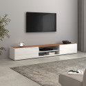 Meuble TV moderne 210 cm blanc/ch&ecirc;ne wotan Grana