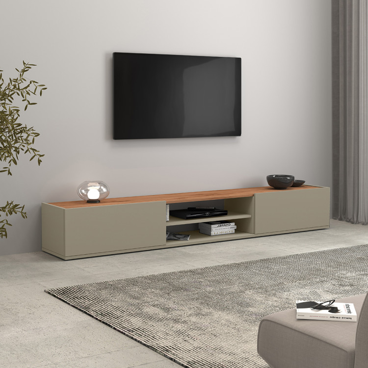 Meuble TV moderne 210 cm taupe/chêne wotan Grana