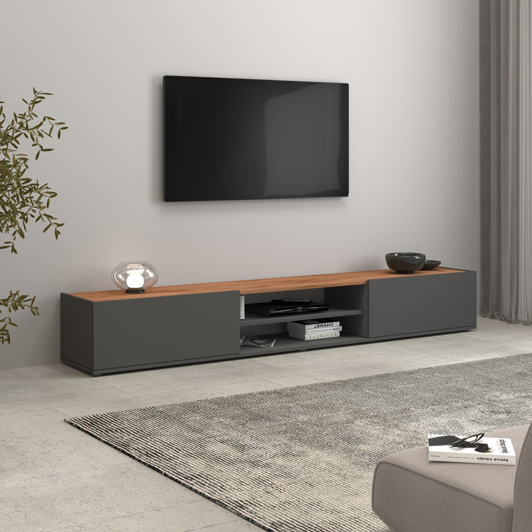 Meuble TV moderne 210 cm anthracite/chêne wotan Grana