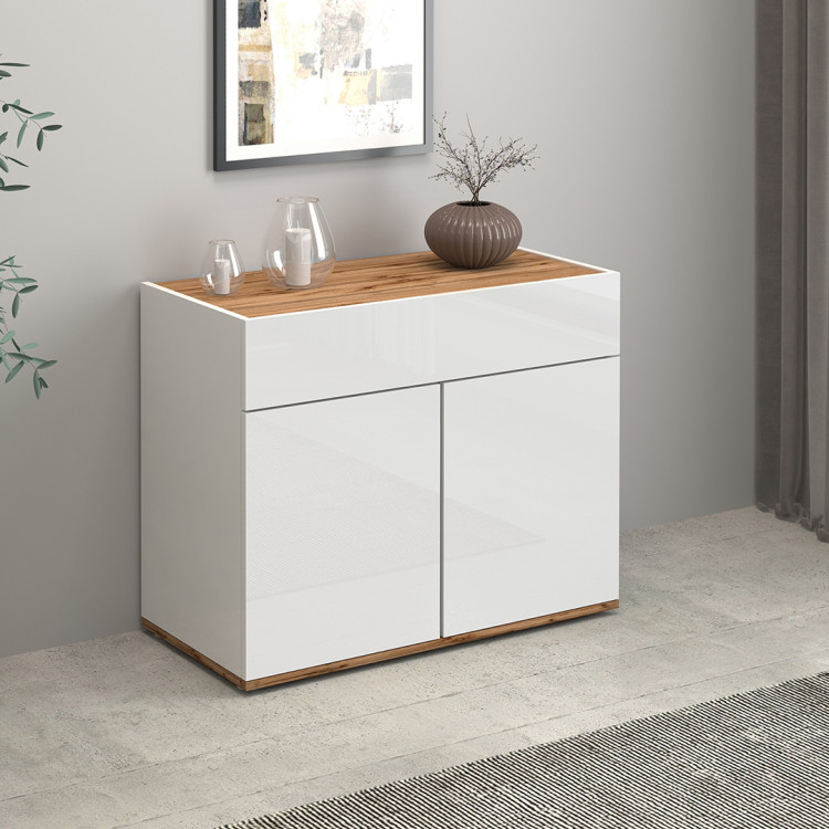 Buffet/bahut moderne 80 cm blanc/chêne wotan Grana
