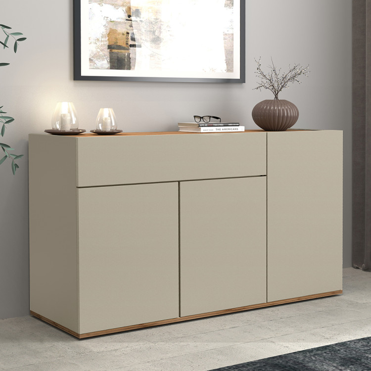 Buffet/bahut moderne 120 cm taupe/chêne wotan Grana