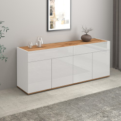 Buffet/bahut moderne 160 cm blanc/chêne wotan Grana