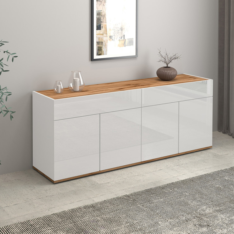 Buffet/bahut moderne 160 cm blanc/chêne wotan Grana