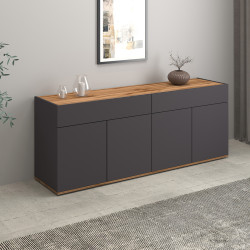 Buffet/bahut moderne 160 cm anthracite mat/chêne wotan Grana