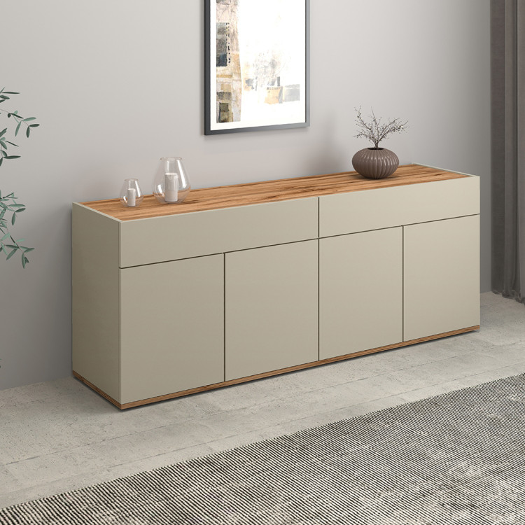 Buffet/bahut moderne 160 cm taupe/chêne wotan Grana