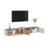 Meuble TV suspendu moderne blanc brillant/chêne wotan Isayane