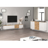 Meuble TV suspendu moderne blanc brillant/chêne wotan Isayane