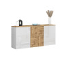 Buffet/bahut moderne 150 cm blanc brillant/chêne wotan Isayane