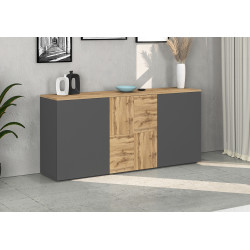 Buffet/bahut moderne 150 cm anthracite mat/chêne wotan Isayane