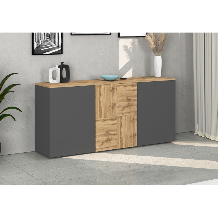 Buffet/bahut moderne 150 cm anthracite mat/chêne wotan Isayane