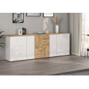 Buffet/bahut moderne 200 cm blanc brillant/ch&ecirc;ne wotan Isayane