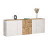 Buffet/bahut moderne 200 cm blanc brillant/chêne wotan Isayane