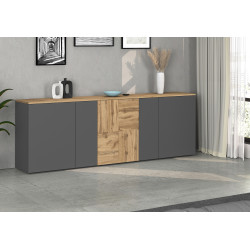 Buffet/bahut moderne 200 cm anthracite mat/chêne wotan Isayane
