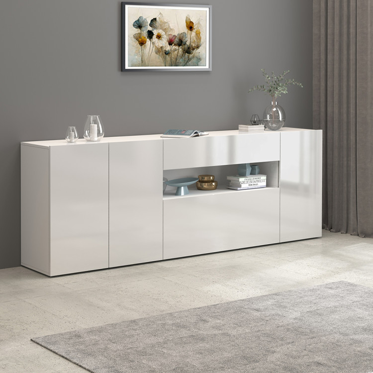 Buffet/bahut moderne 220 cm blanc brillant Enaya