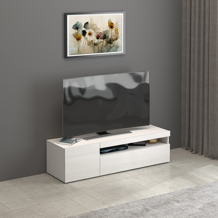 Meuble TV moderne 130 cm blanc brillant Enaya