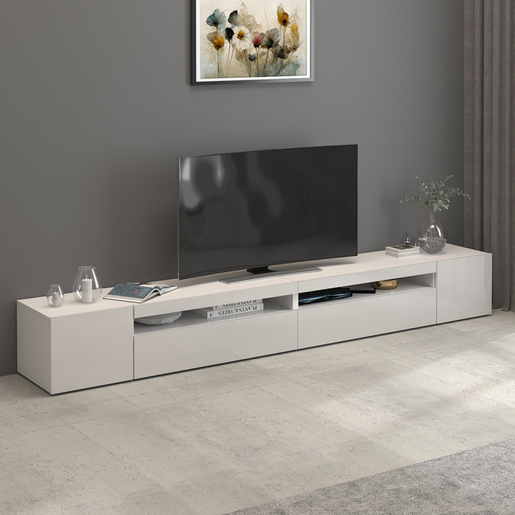 Meuble TV moderne 260 cm blanc brillant Enaya