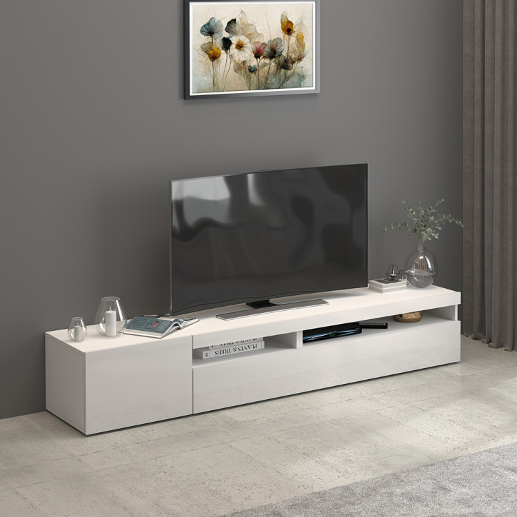 Meuble TV moderne 200 cm blanc brillant Enaya