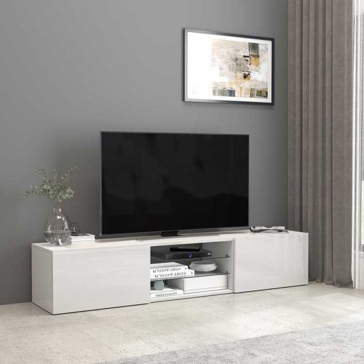 Meuble TV moderne 180 cm blanc brillant Keops