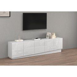 Meuble TV moderne 225 cm blanc brillant Valencia