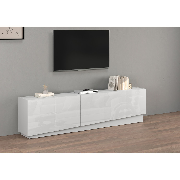 Meuble TV moderne 225 cm blanc brillant Valencia