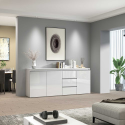 Buffet/bahut moderne 200 cm blanc brillant Maeva