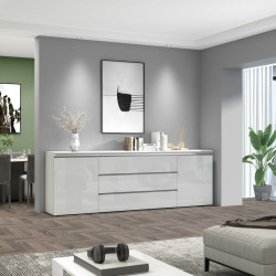Buffet/bahut moderne 240 cm blanc brillant Maeva