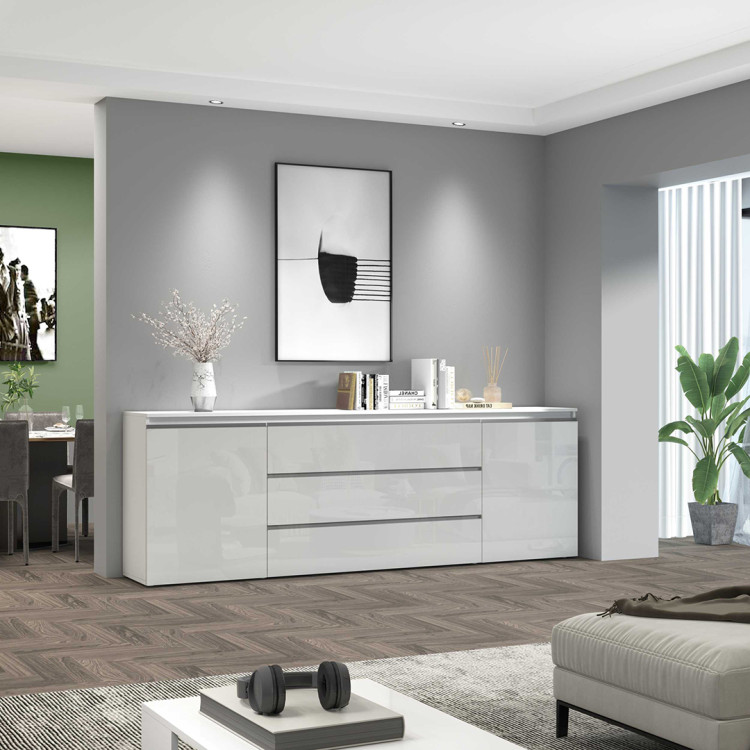 Buffet/bahut moderne 240 cm blanc brillant Maeva