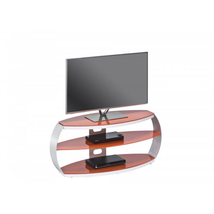 Meuble TV design métal et verre rouge pastel Genius