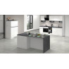 Îlot de cuisine moderne 4 portes blanc brillant/gris béton Solena