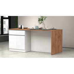Îlot de cuisine moderne 200 cm blanc brillant/chêne wotan Solena