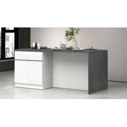 Îlot de cuisine moderne 200 cm blanc brillant/béton Solena