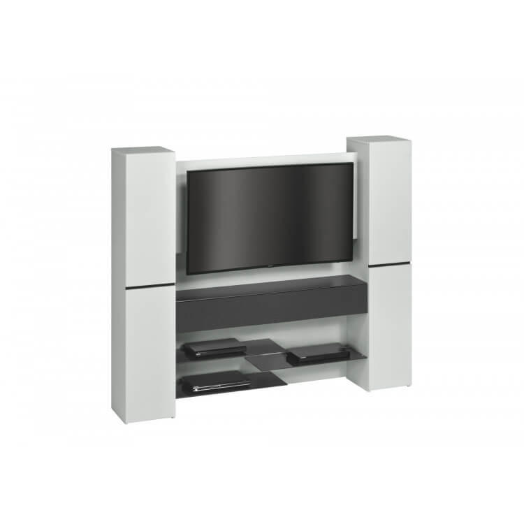 Banc TV design en bois coloris gris platine Rodolphe