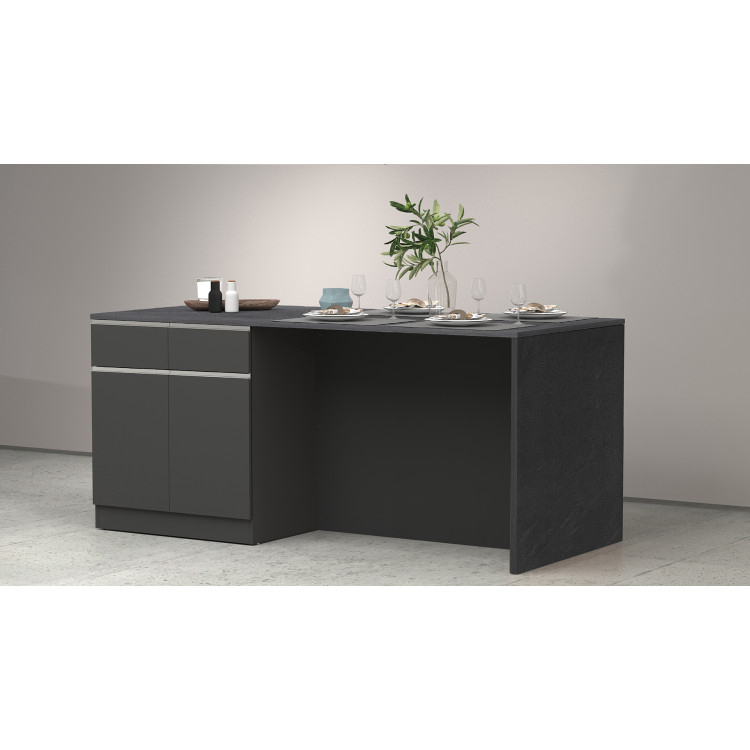 Îlot de cuisine moderne 200 cm anthracite mat/béton Solena