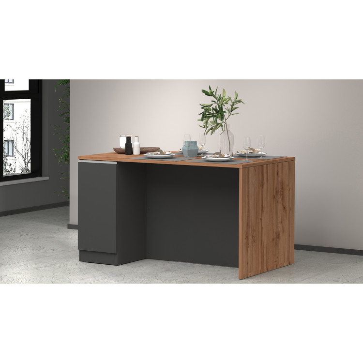 Îlot de cuisine moderne 2 portes anthracite mat/chêne wotan Solena