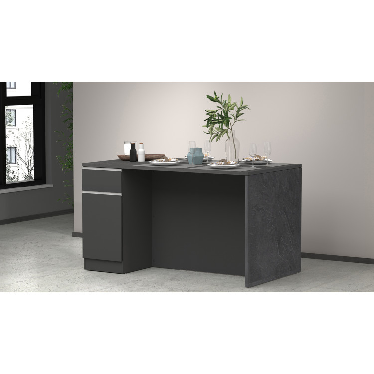Îlot de cuisine 2 portes 160 cm anthracite mat/béton Solena
